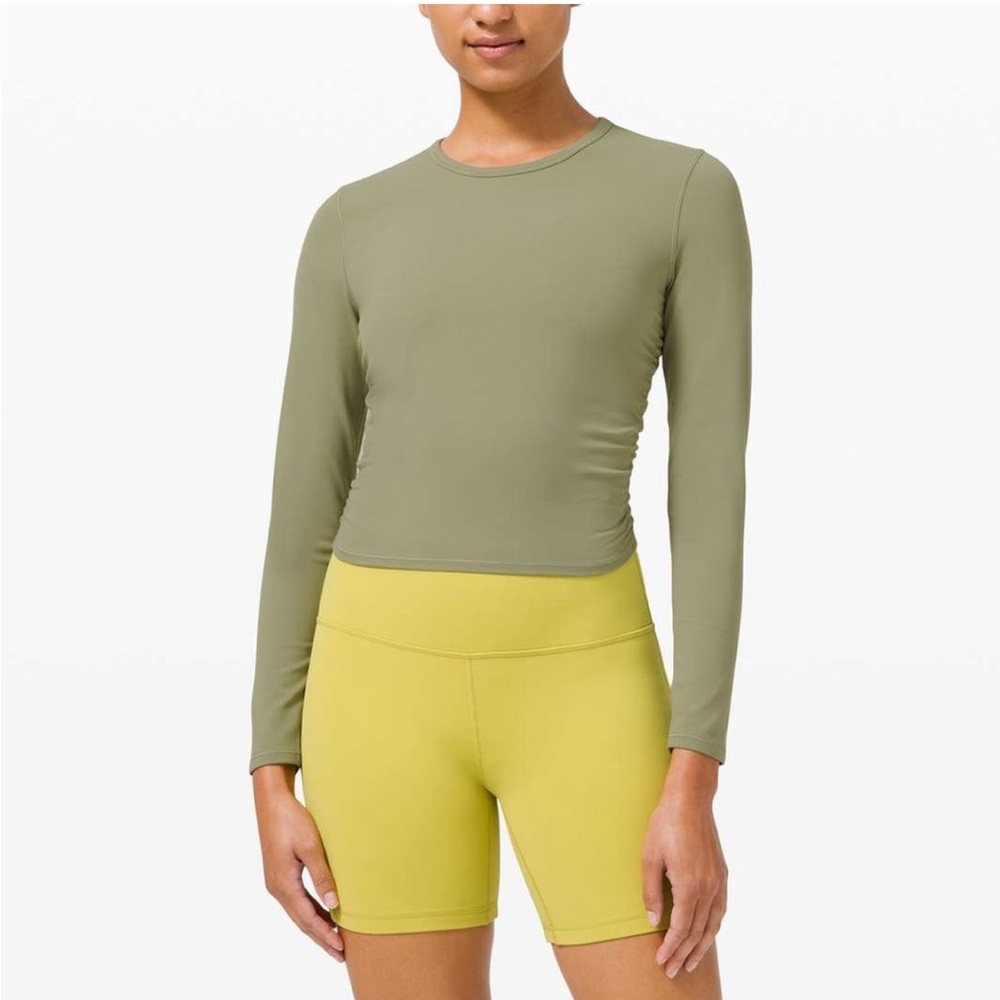 Lululemon All It Takes Cropped Long Sleeve Nulu Fabric Top- Rosemary Green